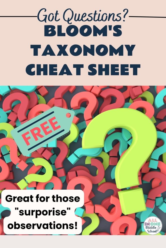 Free Bloom's Taxonomy Cheat Sheet for your teacher observation