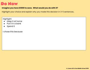 student-centered "do now" activity for a social studies lesson plan